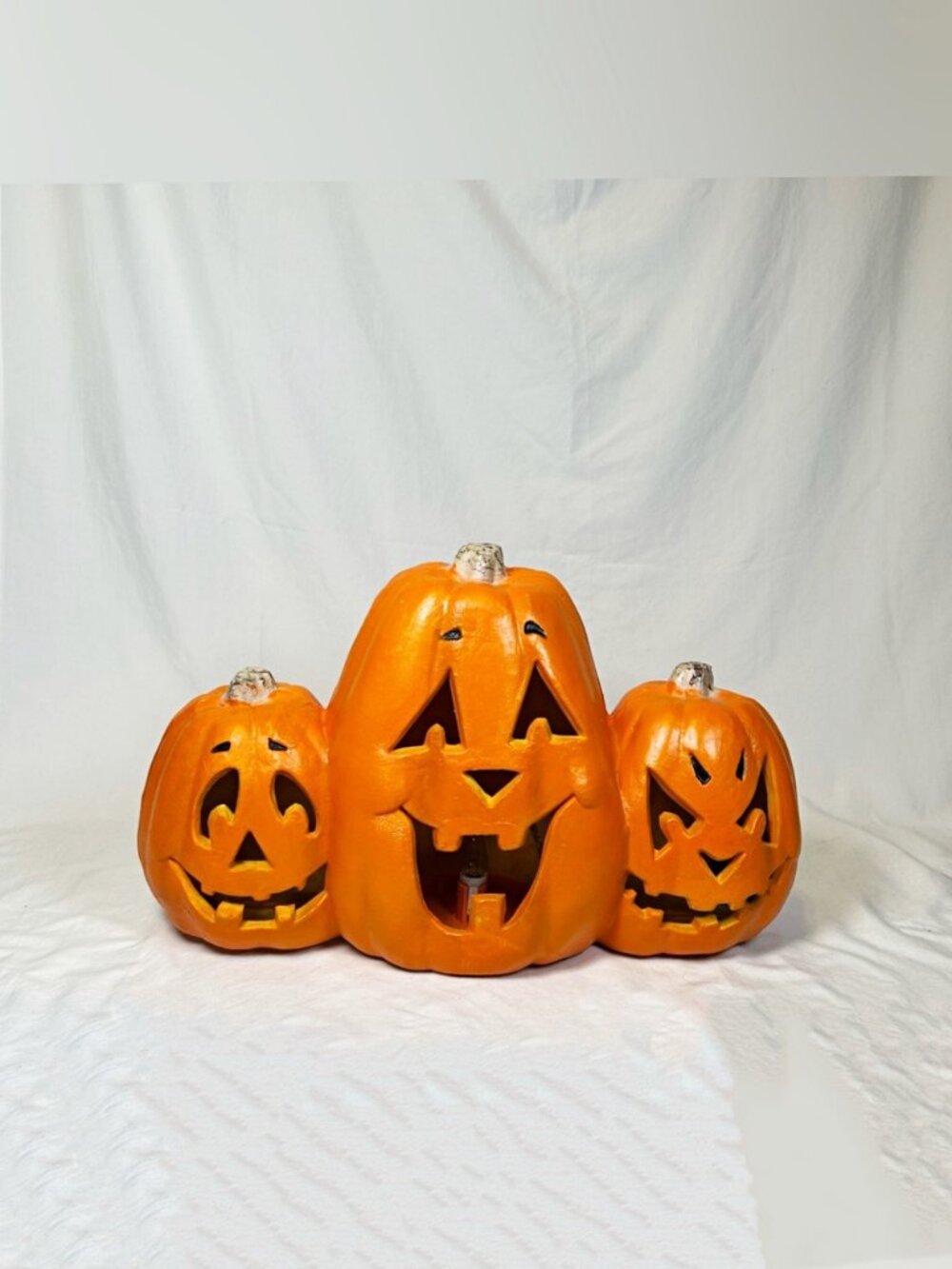Vintage 90s Paper Magic Group Pumpkin Jack-O-Lantern Halloween Lighted Trio